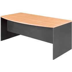 OM BOW FRONT DESK 2100W X 750-900D X 720MMH BEECH AND CHARCOAL