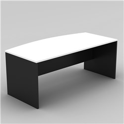 OM BOW FRONT DESK 2100W X 750-900D X 720MMH WHITE AND CHARCOAL