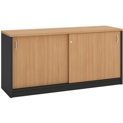 OM CREDENZA 1800W X 450D X 720MMH LOCKABLE SLIDING DOORS BEECH AND CHARCOAL