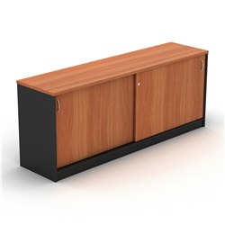 OM CREDENZA 1800W X 450D X 720MMH LOCKABLE SLIDING DOORS CHERRY AND CHARCOAL