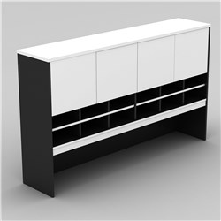 OM PIGEON HOLE HUTCH + STORAGE 1800W X X325D X 1080MMH WHITE AND CHARCOAL