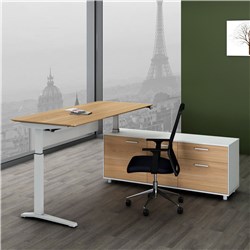 POTENZA HEIGHT ADJUSTABLE DESK RIGHT RETURN 2000W X 1820W X 720-1210MMH WALNUT/WHITE