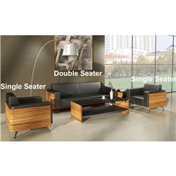 NOVARA LOUNGE 2 SEATER 1490W X 820D X 815MMH ZEBRANO SIDES AND BLACK LEATHER