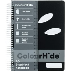 COLOURHIDE SUBJECT BOOK A5 2 SUBJECT SIDE BOUND 300 PAGE BLACK