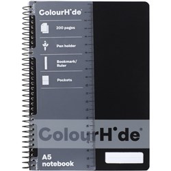 COLOURHIDE SPIRAL NOTEBOOK A5 SIDE BOUND 200 PAGE BLACK