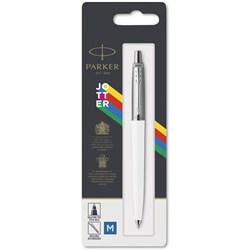 PARKER JOTTER ORIGINALS BALLPOINT PEN WHITE BARREL STAINLESS CLIP REFILL BLUE