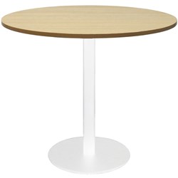 RAPIDLINE ESTILLO DISC BASE ROUND TABLE 900D X 755MMH OAK TOP WHITE BASE