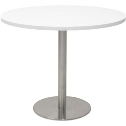 RAPIDLINE ESTILLO DISC BASE ROUND TABLE 900D X 755MMH WHITE TOP SILVER BASE