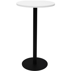RAPIDLINE ESTILLO DISC BASE DRY BAR TABLE 600D X 1085MMH WHITE TOP BLACK BASE