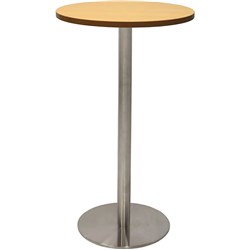 RAPIDLINE ESTILLO DISC BASE DRY BAR TABLE 600D X 1085MMH BEECH TOP SILVER BASE