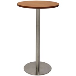 RAPIDLINE ESTILLO DISC BASE DRY BAR TABLE 600D X 1085MMH CHERRY TOP SILVER BASE
