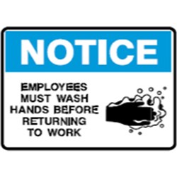 BRADY SAFETY SIGN NOTICE WASH HANDS BEFORE RETURNING TO WORK (PICTO) 250W X 180MMH VINYL