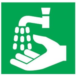 BRADY SAFETY SIGN PICTOGRAM WASH HANDS 300W X 300MMH METAL GREEN/WHITE