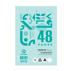 OLYMPIC ECO B848 BINDER BOOK A4 7 HOLE PUNCHED 8MM WITH RED MARGIN 48 PAGE
