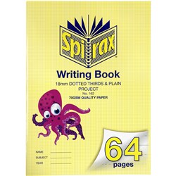 SPIRAX 162 WRITING BOOK 335 X 240MM 64 PAGE 18MM DOTTED THIRDS AND PLAIN PROJECT