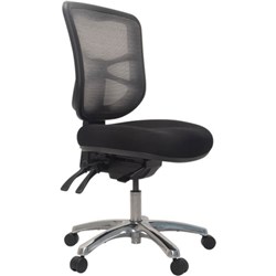 BURO METRO MESH CHAIR POLISHED ALUMINIUM BASE NO ARMS BLACK FABRIC SEAT MESH BACK