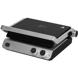 NERO DELUXE 4 SLICE SANDWICH PRESS / CONTACT GRILL WITH TIMER BLACK AND SILVER