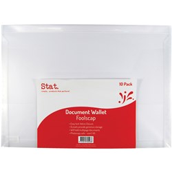 STAT FOOLSCAP DOCUMENT WALLET HOOK AND LOOP CLOSURE PACK OF 10