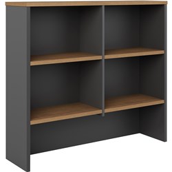 OM PREMIER OVERHEAD HUTCH 1500W X 325D X 1080MMH REGAL WALNUT AND CHARCOAL