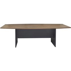 OM BOAT SHAPE BOARDROOM TABLE 2400W X 1200D X 720MMH REGAL WALNUT AND CHARCOAL