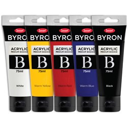 JASART BYRON ACRYLIC PAINT 75ML PRIMARY WARM COLOURS SET OF 5