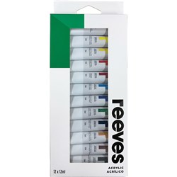 REEVES ACRYLIC PAINT 12ML ASSORTED COLOURS SET OF 12