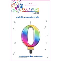 ALPEN JUMBO NUMERICAL BIRTHDAY CANDLE NO. 0 METALLIC RAINBOW