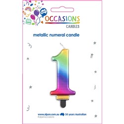 ALPEN JUMBO NUMERICAL BIRTHDAY CANDLE NO. 1 METALLIC RAINBOW