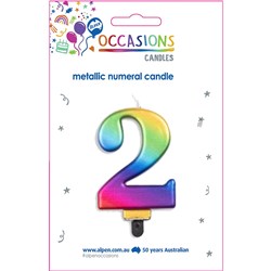 ALPEN JUMBO NUMERICAL BIRTHDAY CANDLE NO. 2 METALLIC RAINBOW