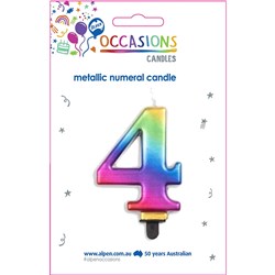 ALPEN JUMBO NUMERICAL BIRTHDAY CANDLE NO. 4 METALLIC RAINBOW