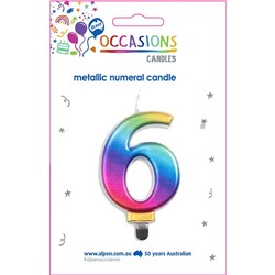 ALPEN JUMBO NUMERICAL BIRTHDAY CANDLE NO. 6 METALLIC RAINBOW