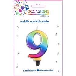 ALPEN JUMBO NUMERICAL BIRTHDAY CANDLE NO. 9 METALLIC RAINBOW