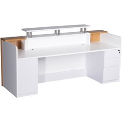 RAPIDLINE MARQUEE RECEPTION COUNTER 2400W X 835D X 1150MMH GLOSS WHITE AND ZEBRA