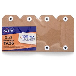 AVERY 2 IN 1 PERFORATED TAGS 54 X 108MM KRAFT BROWN PACK OF 100