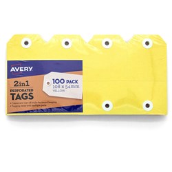 AVERY 2 IN 1 PERFORATED TAGS 54 X 108MM YELLOW PACK OF 100
