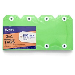 AVERY 2 IN 1 PERFORATED TAGS 54 X 108MM GREEN PACK OF 100
