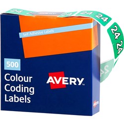 AVERY SIDE TAB 24 YEAR CODE LABELS 25 X 38MM GREEN BOX OF 500