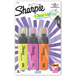 SHARPIE CLEAR VIEW TANK HIGHLIGHTER MARKER SEE THROUGH CHISEL TIP ASSORTED PACK OF 3