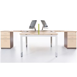 SYLEX OBLIQUE CORNER WORKSTATION 2 PERSON 3000 / 1500MMW + PEDESTAL SNOW MAPLE