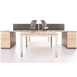 SYLEX OBLIQUE CORNER WORKSTATION 4 PERSON 3000 / 3000MMW + PEDESTAL SNOW MAPLE