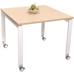 SYLEX OBLIQUE SQUARE MEETING TABLE 900W X 900D X 620-920MMH SNOW MAPLE TOP WHITE FRAME