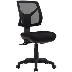 RIO LOW BACK TASK CHAIR 3 LEVER NO ARMS MESH BACK BLACK FABRIC SEAT