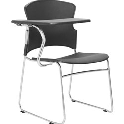 FOCUS CHAIR WITH RIGHT HAND SIDE TABLET ARM CHROME SLED BASE BLACK PLASTIC SEAT
