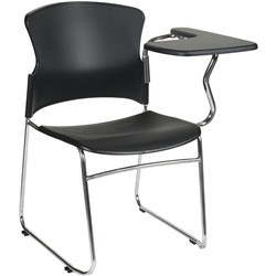 FOCUS CHAIR WITH LEFT HAND SIDE TABLET ARM CHROME SLED BASE BLACK PLASTIC SEAT