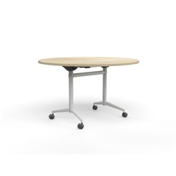 OLG UNI ROUND FLIP TABLE 1200D X 720MMH NEW OAK TOP WHITE FRAME