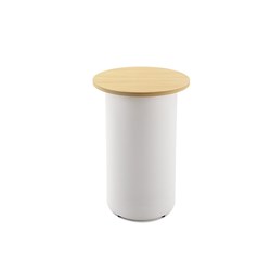 RAPIDLINE DRUM ROUND HIGH BAR TABLE 600D X 1050MMH OAK TOP WHITE BASE
