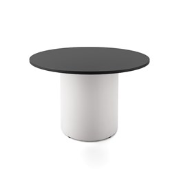 RAPIDLINE DRUM ROUND MEETING TABLE 1200D X 730MMH BLACK TOP WHITE BASE