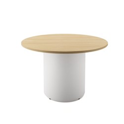 RAPIDLINE DRUM ROUND MEETING TABLE 1200D X 730MMH OAK TOP WHITE BASE