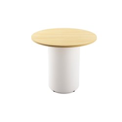 RAPIDLINE DRUM ROUND MEETING TABLE 900D X 730MMH OAK TOP WHITE BASE