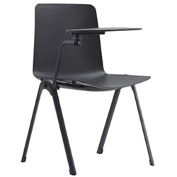 ARIA VISITOR CHAIR WITH RIGHT HAND SIDE TABLET ARM BLACK PLASTIC SEAT AND BACK